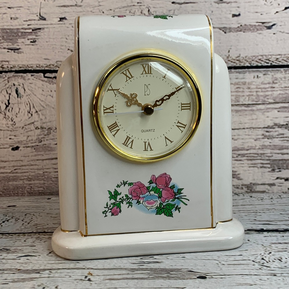 PS Limited Edition (Paul Sebastian) Quartz Mantel Clock Floral Accent Desk Decor